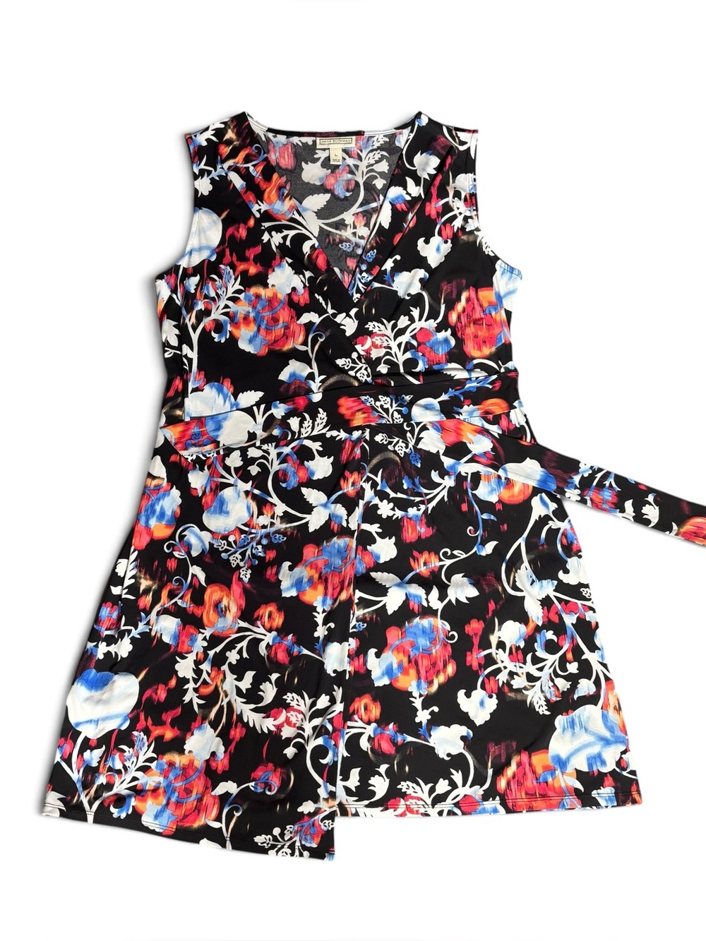 Dana Buchman Floral Faux Wrap Sleeveless Dress Size L